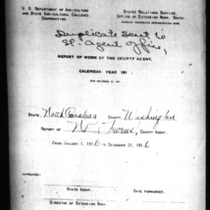 Report of Work of the County Agent, Washington County, NC, 1916
