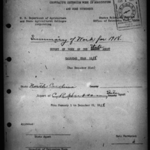 Report of Work of the State Agent - Summary of Work for 1918