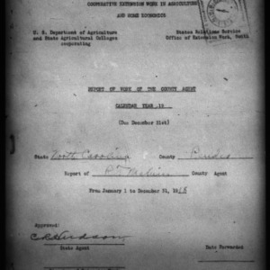 Report of Work of the County Agent, Pender County, NC