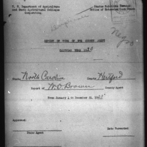 Report of Work of the County Agents African American Report, Hertford County, NC