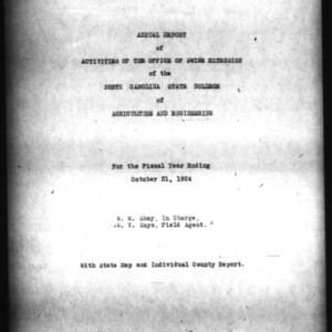 Annual Report of Office of Swine Extension Activities, 1924