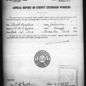Annual Report of County Extension Workers, Presumed White, Johnston County, NC