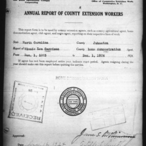 Annual Report of County Home Demonstration Workers, Presumed White, Johnston County, NC