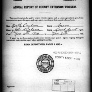 Annual Report of County Extension Workers, African American, Anson County, NC