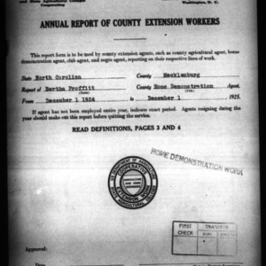 Annual Report of County Home Demonstration Workers, Mecklenburg County, Presumed White, NC
