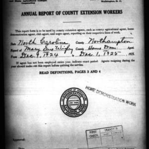 Annual Report of County Home Demonstration Workers, Presumed White, Northampton County, NC
