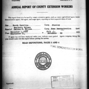 Annual Report of County Home Demonstration Workers, Presumed White, Stanly County, NC