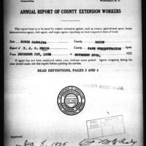 Annual Report of County Farm Demonstration Workers, Union County, NC