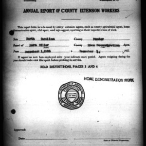 Annual Report of County Home Demonstration Workers, Presumed White, Pender County, NC