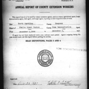 Annual Report of County Home Demonstration Workers, Presumed White, Sampson County, NC