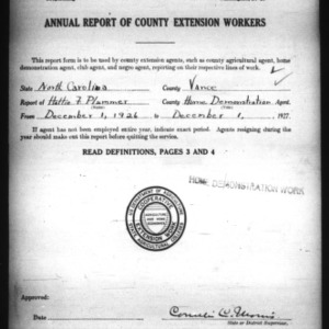 Annual Report of County Home Demonstration Workers, Vance County, NC