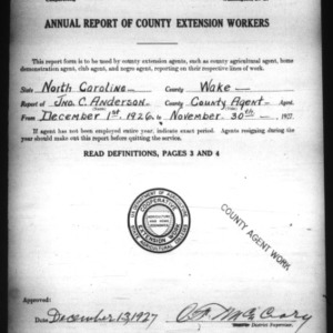 Annual Report of County Extension Workers, Wake County, NC