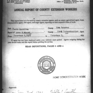 Annual Report of County Home Demonstration Workers, Presumed White, New Hanover County, NC