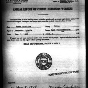 Annual Report of County Home Demonstration Workers, Presumed White, Rowan County, NC
