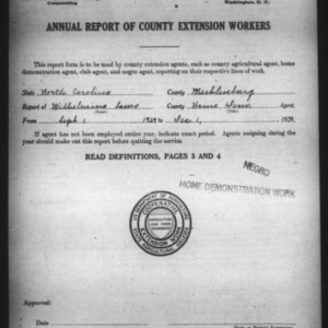 Annual Report of County Home Demonstration Workers, African American, Mecklenburg County, NC