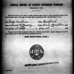 Annual Report of County Home Demonstration Workers, African American, Guilford County, NC