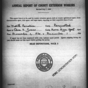Annual Report of County Home Demonstration Workers, Presumed White, Pasquotank County, NC