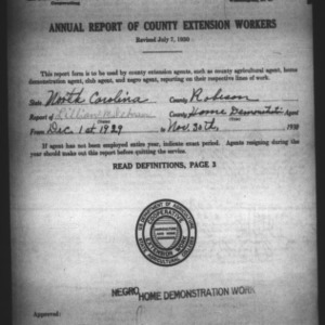 Annual Report of County Home Demonstration Workers, African American, Robeson County, NC