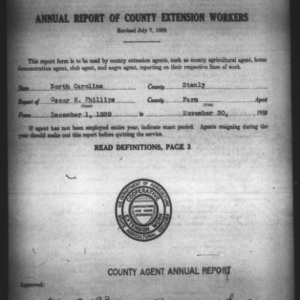 Annual Report of County Farm Extension Workers, Stanly County, NC