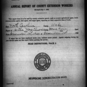 Annual Report of County Home Demonstration Workers, African American, Wake County, NC