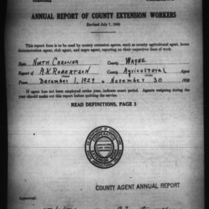 Annual Report of County Agricultural Extension Workers, Wayne County, NC