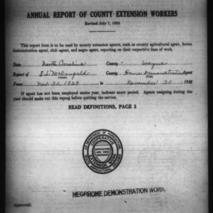Annual Report of County Home Demonstration Workers, African American, Wilkes County, NC