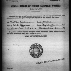 Annual Report of County Agricultural Extension Workers, Wilson County, NC