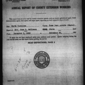 Annual Report of State Home Demonstration Workers, African American