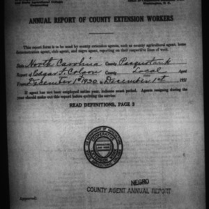 Annual Report of County Extension Workers, African American, Pasquotank County, NC