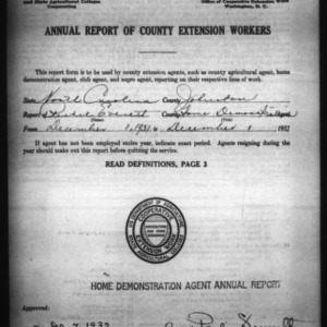 Annual Report of County Home Demonstration Workers, Johnston County, NC