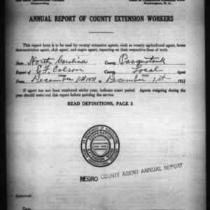 Annual Report of County Extension Workers, African American, Pasquotank County, NC