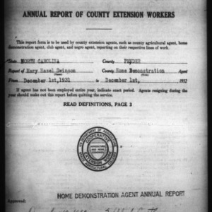 Annual Report of County Home Demonstration Workers, Pender County, NC