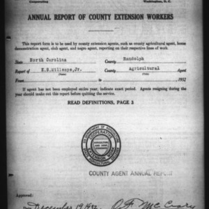 Annual Report of County Agricultural Extension Workers, Randolph County, NC