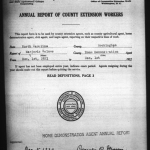 Annual Report of County Home Demonstration Workers, Presumed White, Rockingham County, NC