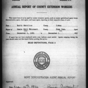 Annual Report of County Home Demonstration Workers, Presumed White, Rowan County, NC