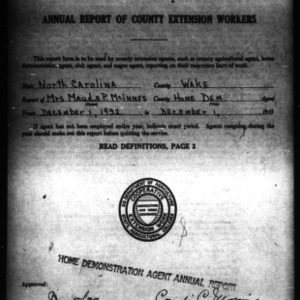 Annual Report of County Home Demonstration Workers, Wake County, NC