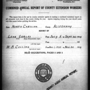 Combined Annual Report of County Extension Workers, Alleghany County, NC