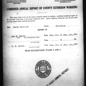 Combined Annual Report of County Extension Workers, Brunswick County, NC