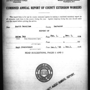 Combined Annual Report of County Extension Workers, Carteret County, NC