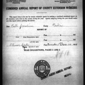 Combined Annual Report of County Extension Workers, African American, Martin County, NC