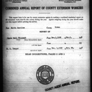 Combined Annual Report of County Extension Workers, Rowan County, NC