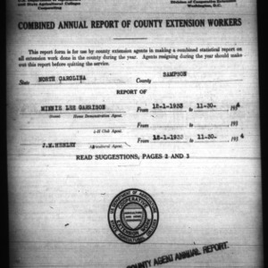 Combined Annual Report of County Extension Workers, Sampson County, NC
