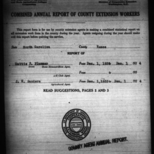 Combined Annual Report of County Extension Workers, Vance County, NC