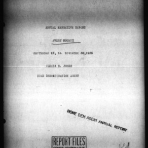 County Home Demonstration Agent Narrative Report, Avery County, NC, September to November, 1935