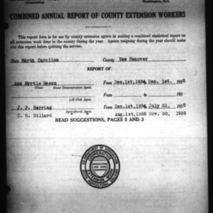 Combined Annual Report of County Extension Workers, New Hanover County, NC