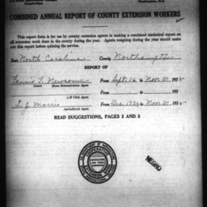 Combined Annual Report of County Extension Workers, African American, Northampton County, NC