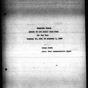 Report of 4-H Girls' Club Report, Johnston County, NC, October to December 1935
