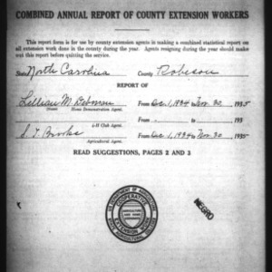 Combined Annual Report of County Extension Workers, African American, Robeson County, NC