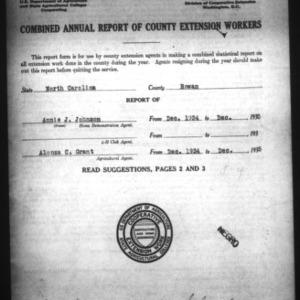 Combined Annual Report of County Extension Workers, African American, Rowan County, NC