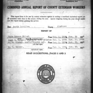 Combined Annual Report of County Extension Workers, Alamance County, NC